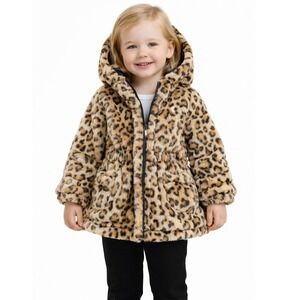 Big Chill Girls Kids 2T Leopard Faux Fur Reversible Black Faux‎ Leather Jacket